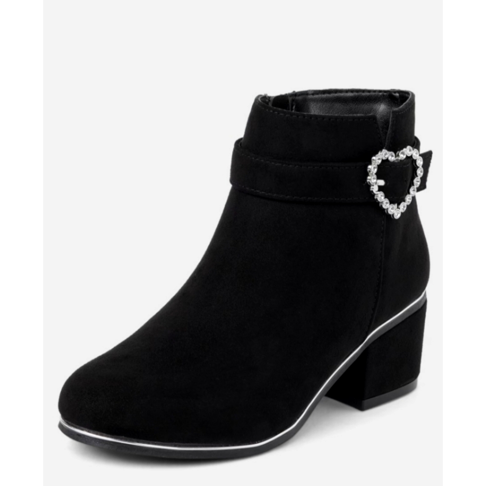 Elegant Black Ankle Boots with Heart Detail